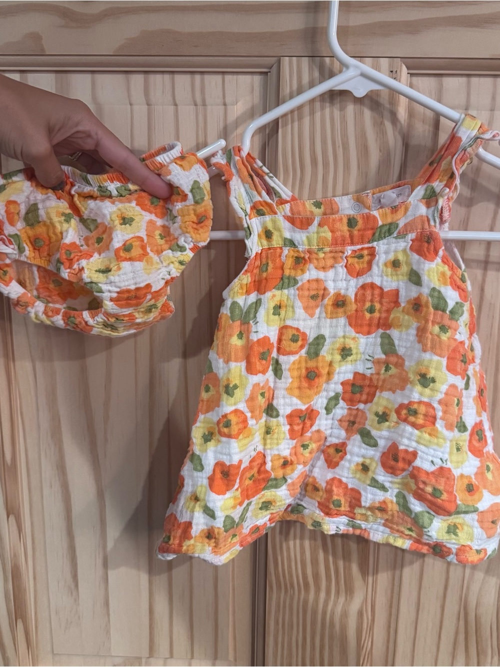 Angel Dear Baby Girls Orange Yellow Floral Muslin Sun Top and Bloomers Set 6-12M